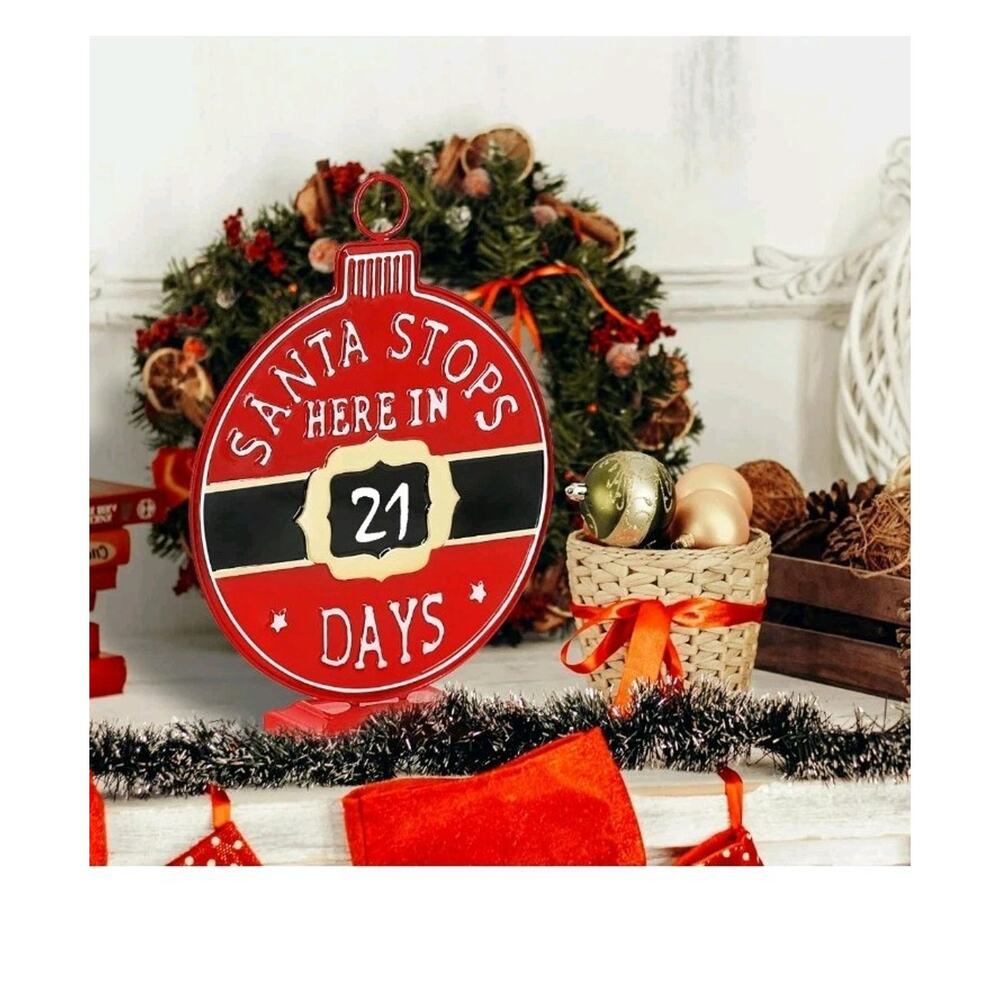 Santa Stop Here Sign, Metal 14.5 in Christmas Decorations Sign for Tabletop Home - Picture 2 of 7